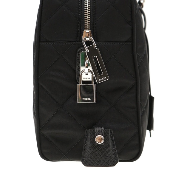 Prada Shoulder Bag Quilted Black Nylon With Chain And Leather Straps 1BB903 New - Picture 4 of 6